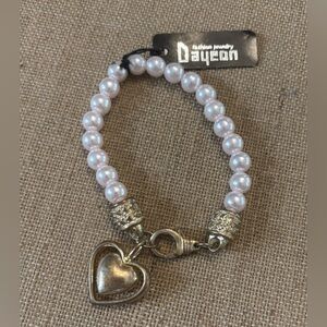Light Pink Faux Pearl Bracket With Heart Charm 7.5”